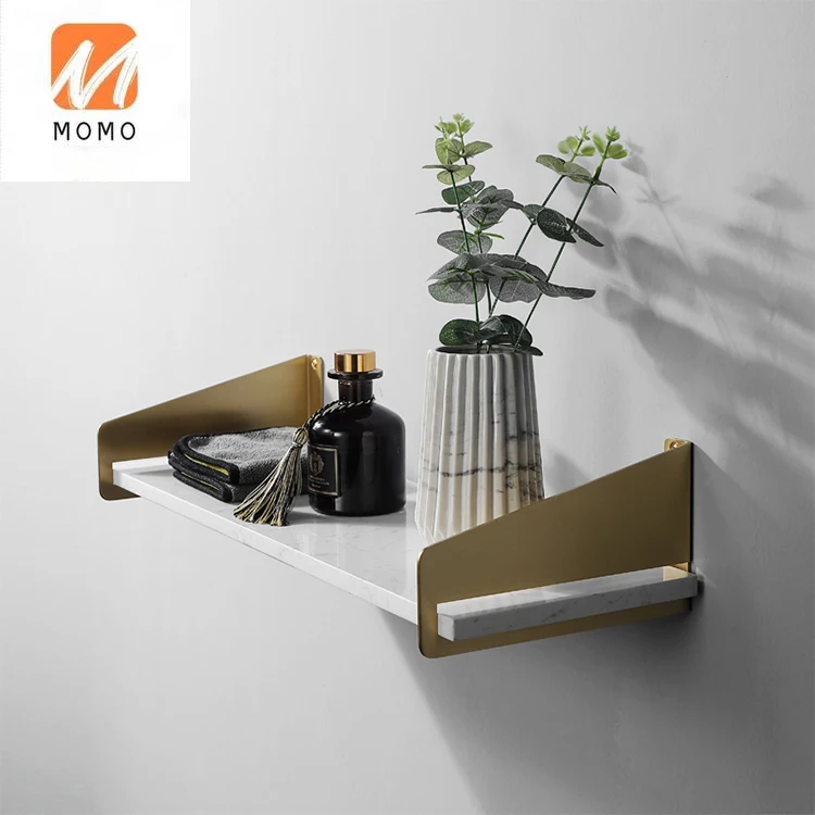 High quality standard toilet wall mounted hanging polished brass hook bathroom shelf