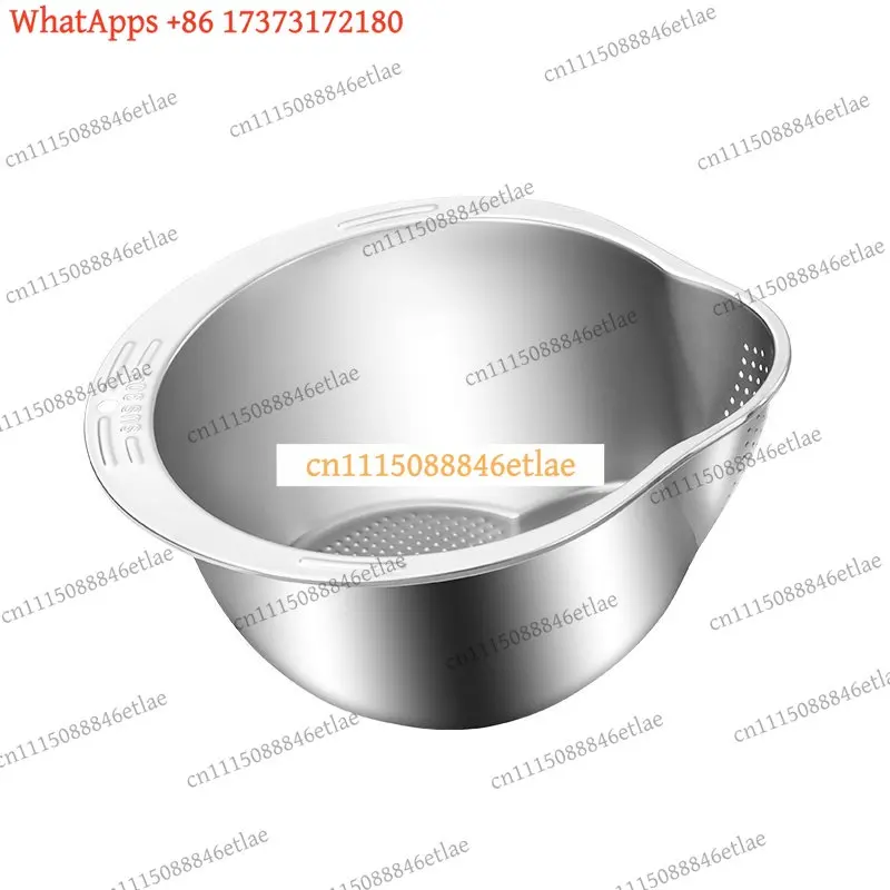 k3 Stainless Steel Rice Washer Strainer Bowl, Kitchen Colander Sieve for Washing Vegetables Fruit & Grains