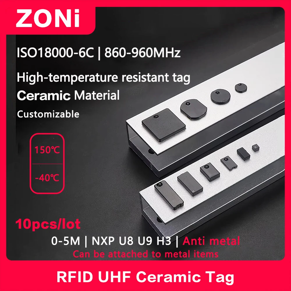 RFID UHF Ceramic Tag Anti-Metal High Temperature Resistant Waterproof Long-Range Identification RF Tag NXP U8/H3 M4QT Chip 10PCS