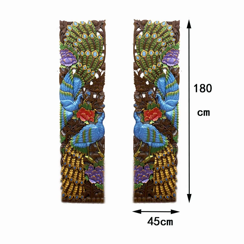 Wood carving wall pendant Solid wood carving peacock TV background wall decorative lattice porch screen partition