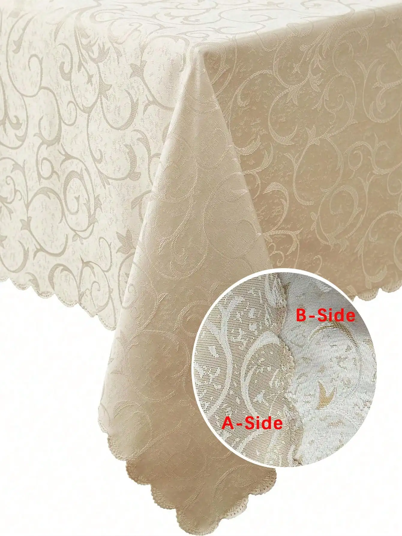 

Reversible Satin Polyester Tablecloth, Floral Jacquard Vintage Design, Rectangular for Dining, Wedding, Party