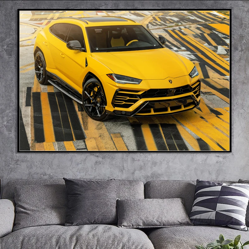 Lamborghi Urus Yellow SUV Cars Supercar Modern Art Decorative Paintings Canvas Posters and Prints for Home Room Wall Decor