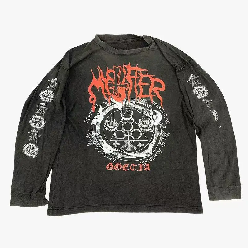 

Y2k Gothic Harajuku Letter Print Graphic Top Men Hip-hop Streetwear Cotton T-shirt Punk Retro Casual Round Neck Long Sleeve