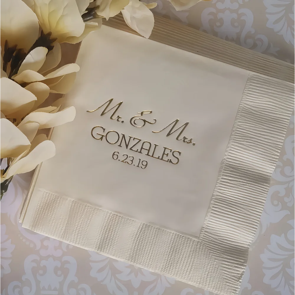 

50Pcs Personalized Mr & Mrs Wedding Cocktail Napkins - NEW Reception Napkins Anniversary Napkins Birthday Party Decoration