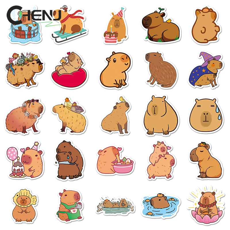 50Sheets Cartoon Creative Capybara Stickers Stationery Tablet Luggage Bottle Guitar Decoration Sticker DIY Waterproof Stickers