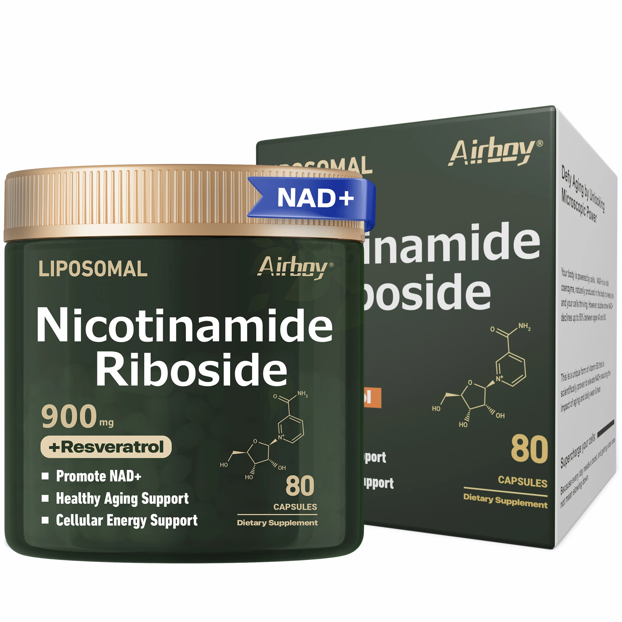

NAD+Supplement - Liposomal Nicotinamide Nucleoside 900mg + Resveratrol - Anti-aging, Skin Health, Energy Levels