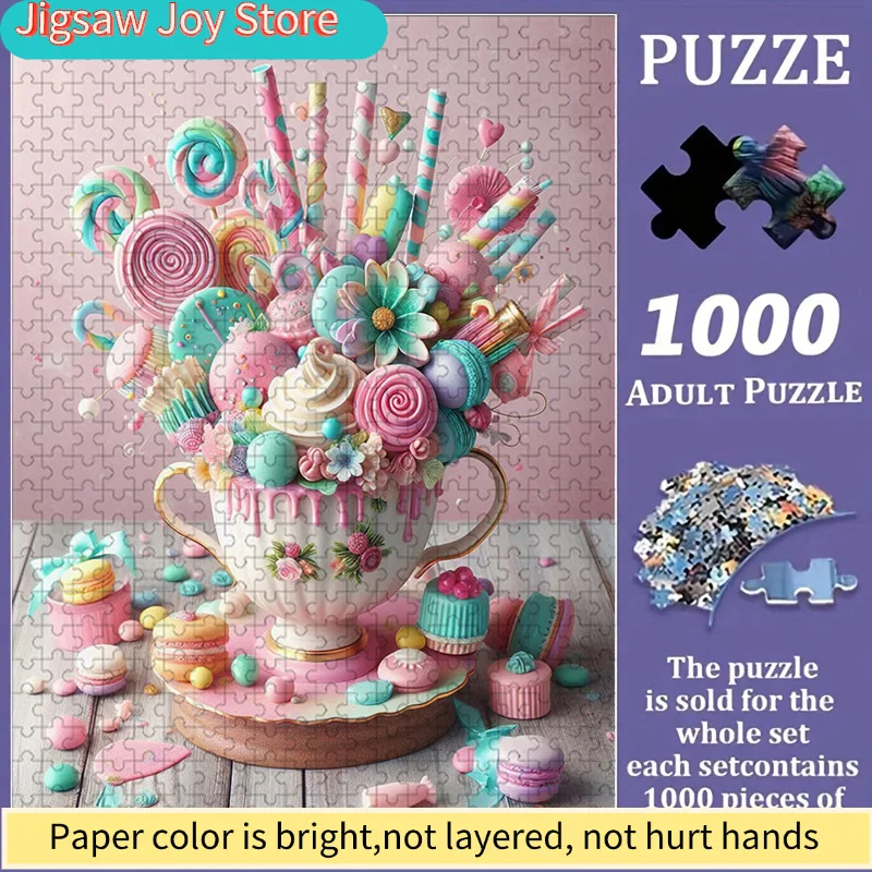

1000pcs Large Candy-Themed Jigsaw Puzzle Suitable for & s - Colorful Dessert Pieces (Cakes, Candies, Lollipops) - Portable Fam