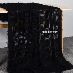 Mesh Feather Tassel Fabric Black Jacquard Clothing Design Wholesale Cloth for Apparel Sewing By The Meter Diy Material