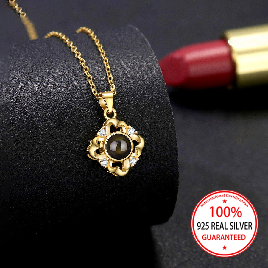 925 فضة مخصص اللون صور الإسقاط هندسية قلادة قلادة رائعة عيد الحب المرأة هدية عيد ميلاد جديد