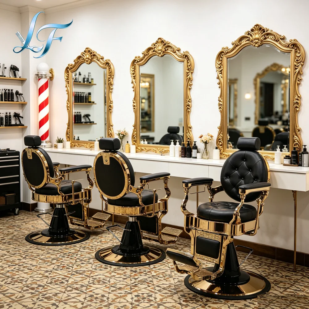 Vintage Hydraulischer 360° Drehbarer Schwerlast-Friseurstuhl, Anpassbar für Friseursalon und Barbershop – Detail 1