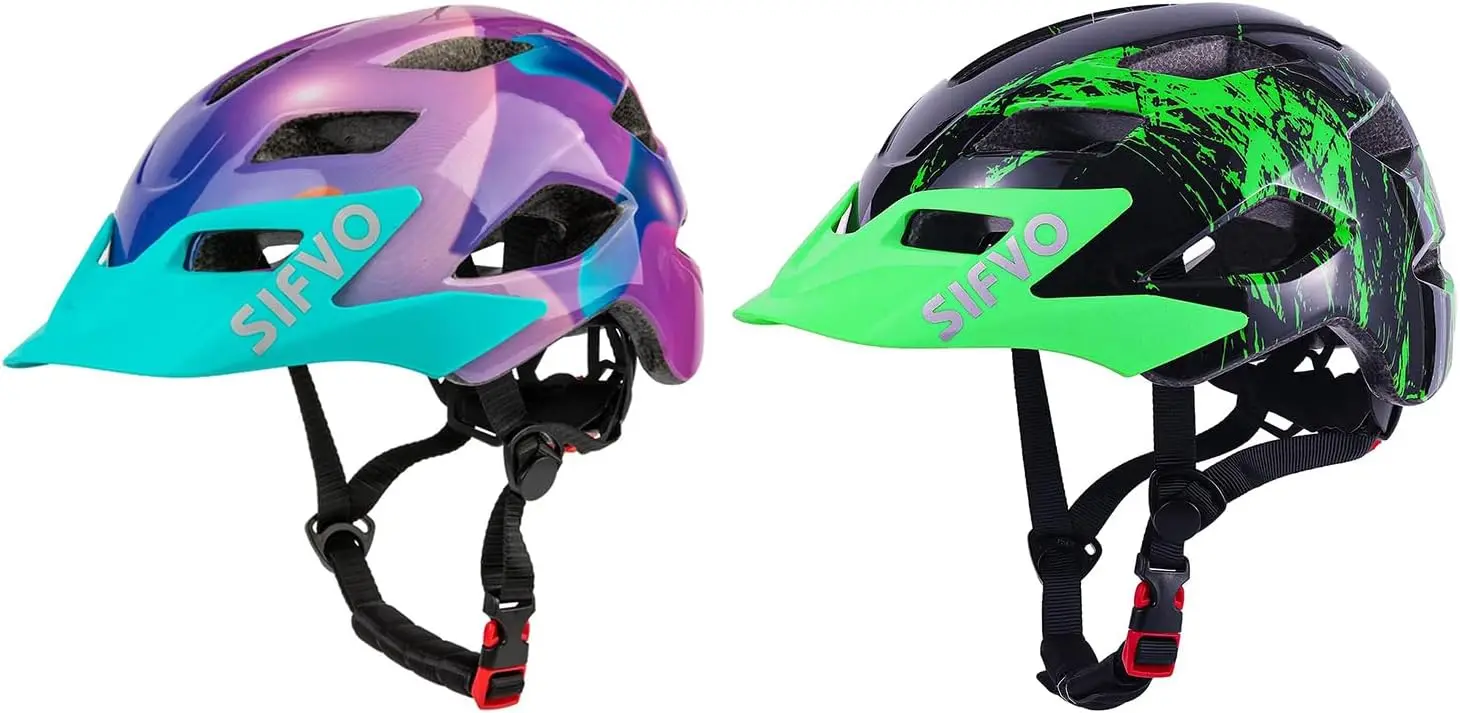 

2 Pack Kids Helmet Boys and Girls Bike Helmet with Cool Visor Helmet for Kids 5 14 Adjustable Lightweight 50 57cm(Purple Black G