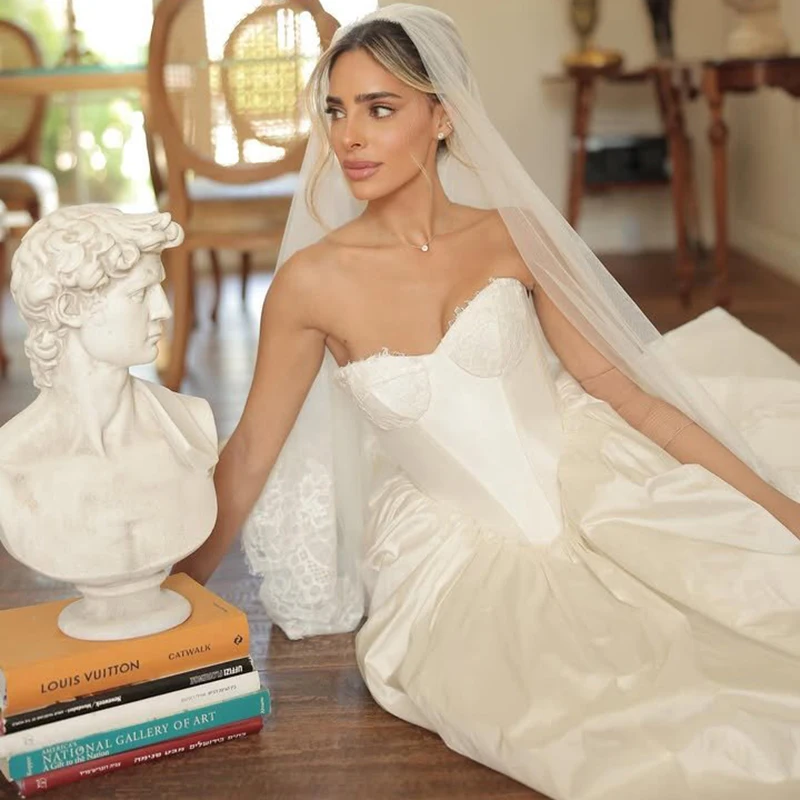 Eightree White A-Line Wedding Dresses Sweetheart Lace Shawl Sweep Train Bridal Dress Formal Wedding Ball Prom Gowns Customized