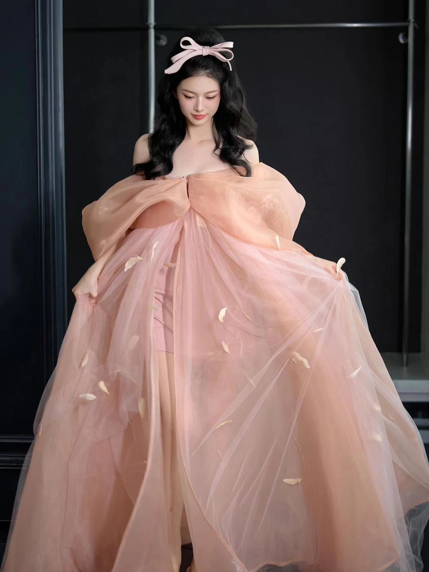 

Pink Morning Robe Bride Knot Luxury Sensual High Waist One oulder Long Dr for Wedding Par Performance