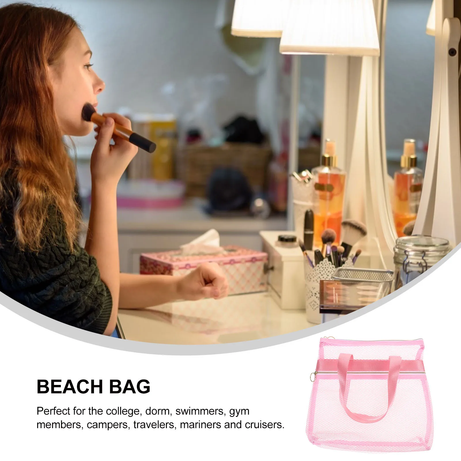 

Mesh Travel Toiletry Bag Breathable Nylon Durable Portable Beach Tote Storage Lightweight Handle for Outdoor Use