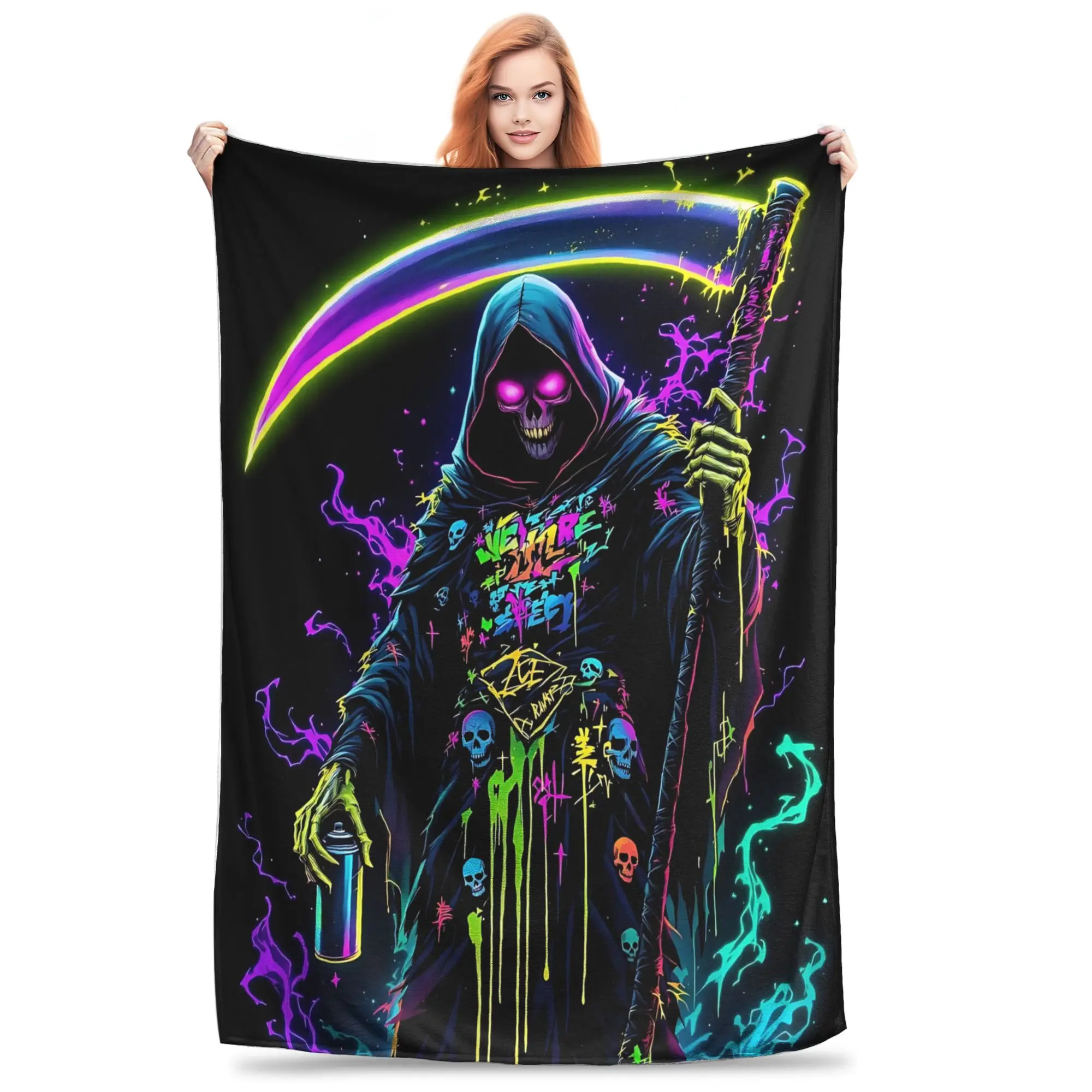 1PC Home Skeleton Vortex Blanket Throw Blanket  Novelty Warm Blanket All Season Gift for Happy Halloween Give Thanks