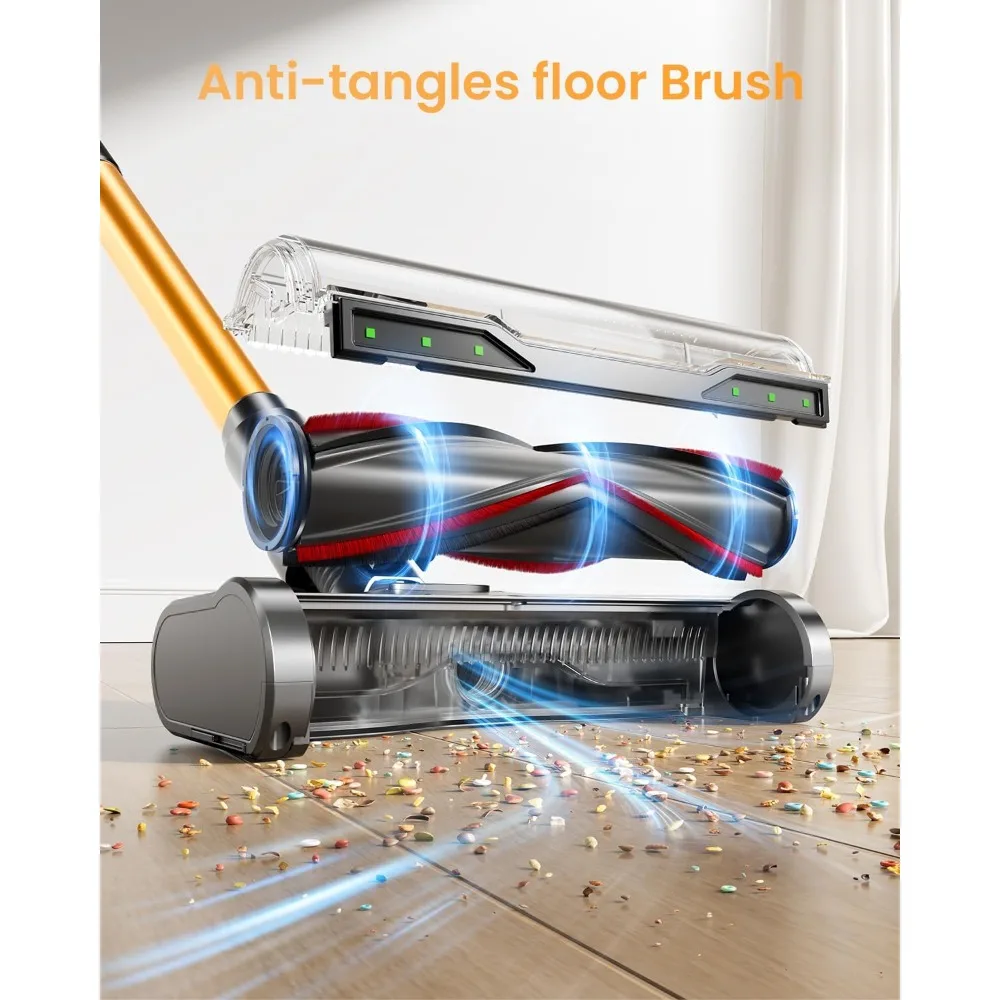 60KPA Cordless Vacuum, 70Min Runtime, Anti-Tangle, Self-Standing, Smart Display, 1.8L Cup for Pet Hair/Carpets view 5