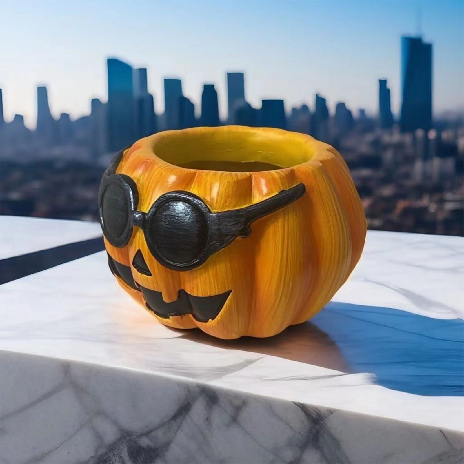 Halloween Pumpkin Shape Planter Resin Realistic Pumpkin Flower Pots Suitable for Garden Patio Front Door