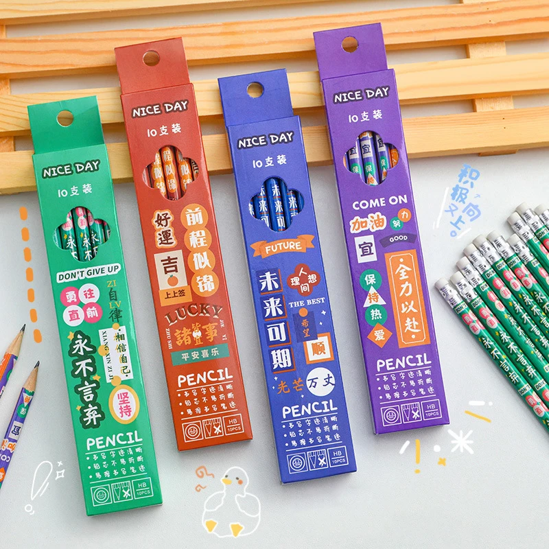 10Pcs High-quality Smooth Writing Pencil Durable Cartoon Painting Pencil Student Stationery Cute Sketch Pencil School Supplies