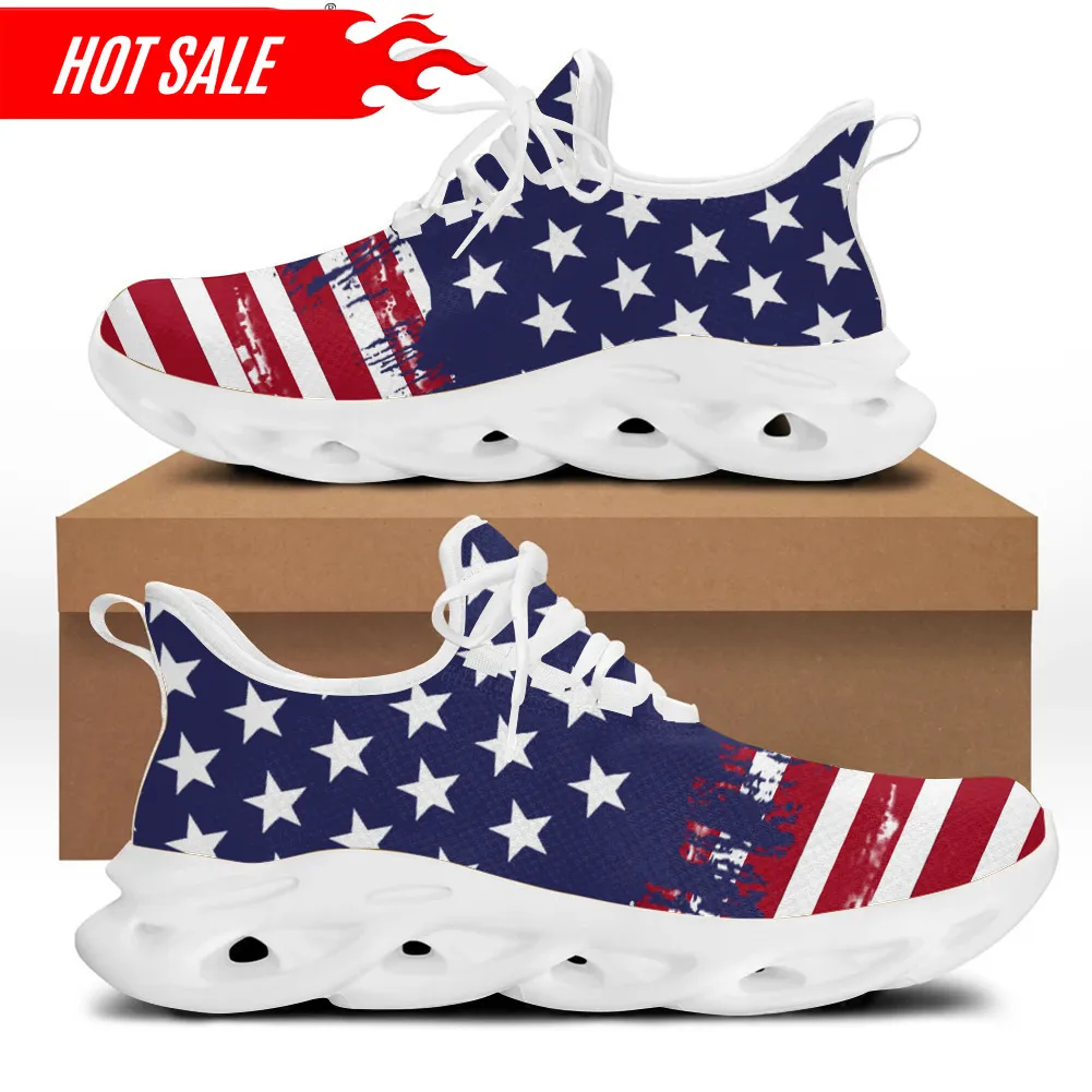American Flag Design Sneakers Women Unisex Patriotic US Lace-Up Shoes Spring Travel Knit Hiking Sneakers Daily Flats