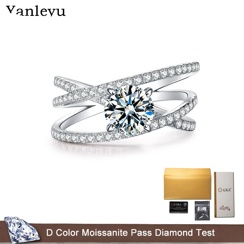 

Yanleyu Real 1.0ct D Color Moissanite Dianond Wedding Ring Platinum PT950 Fine Jewelry Three Lifetimes Cross Rings for Women