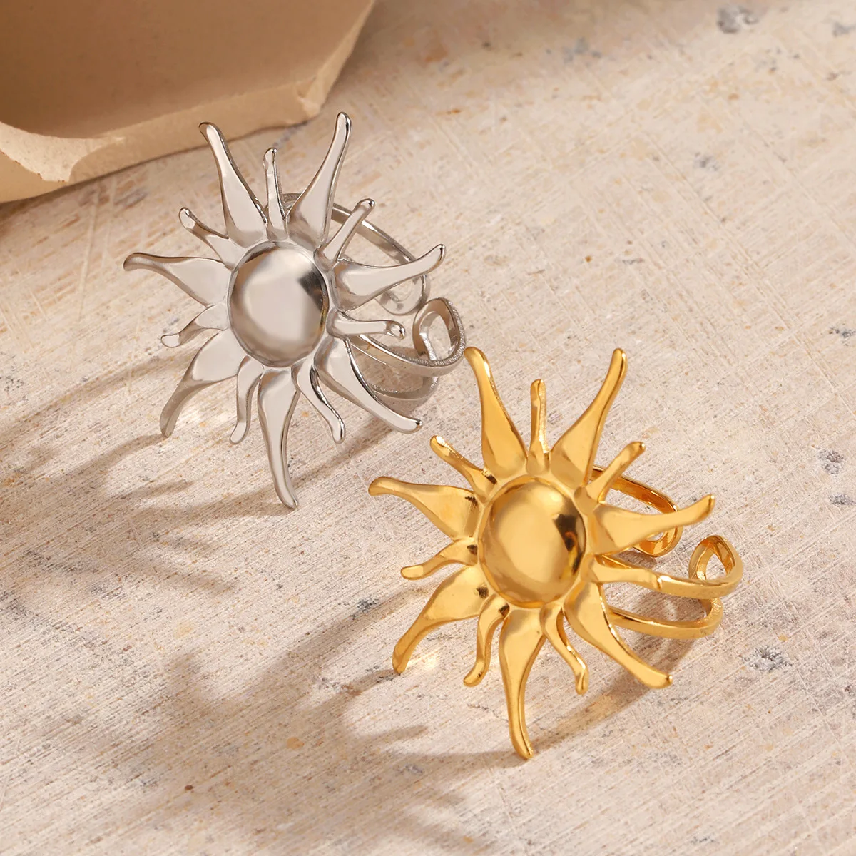 Fashionable And Minimalist Open-End Rings Woman And Men Bohemia Stainless Steel Gold-Plated Sunflower Ring Винтажные К
