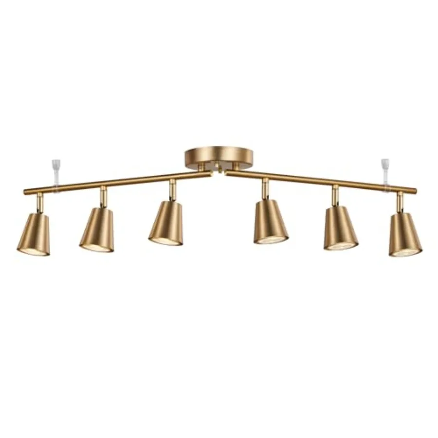 

6 Light Track Lighting Kit Matte Brass Finish Foldable and Adjustable with Modern Ceiling Spotlight for Kitchen Living Bed Room