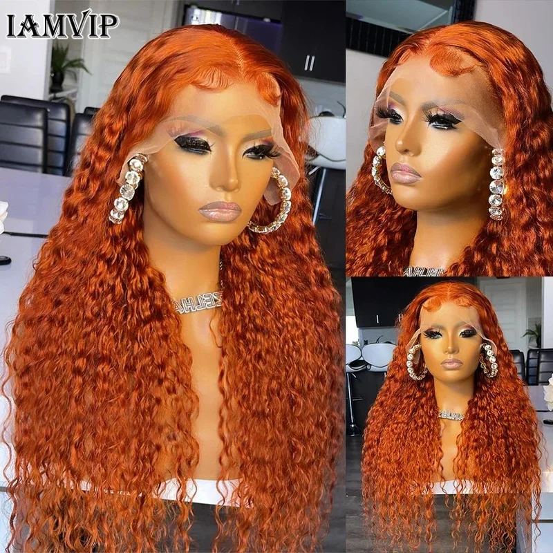 30 Inch Ginger Orange Color 13x6 Full Lace Front Wigs Water Curly Human Hair Wigs 13x4 HD Transparent Deep Wave Lace Frontal Wig