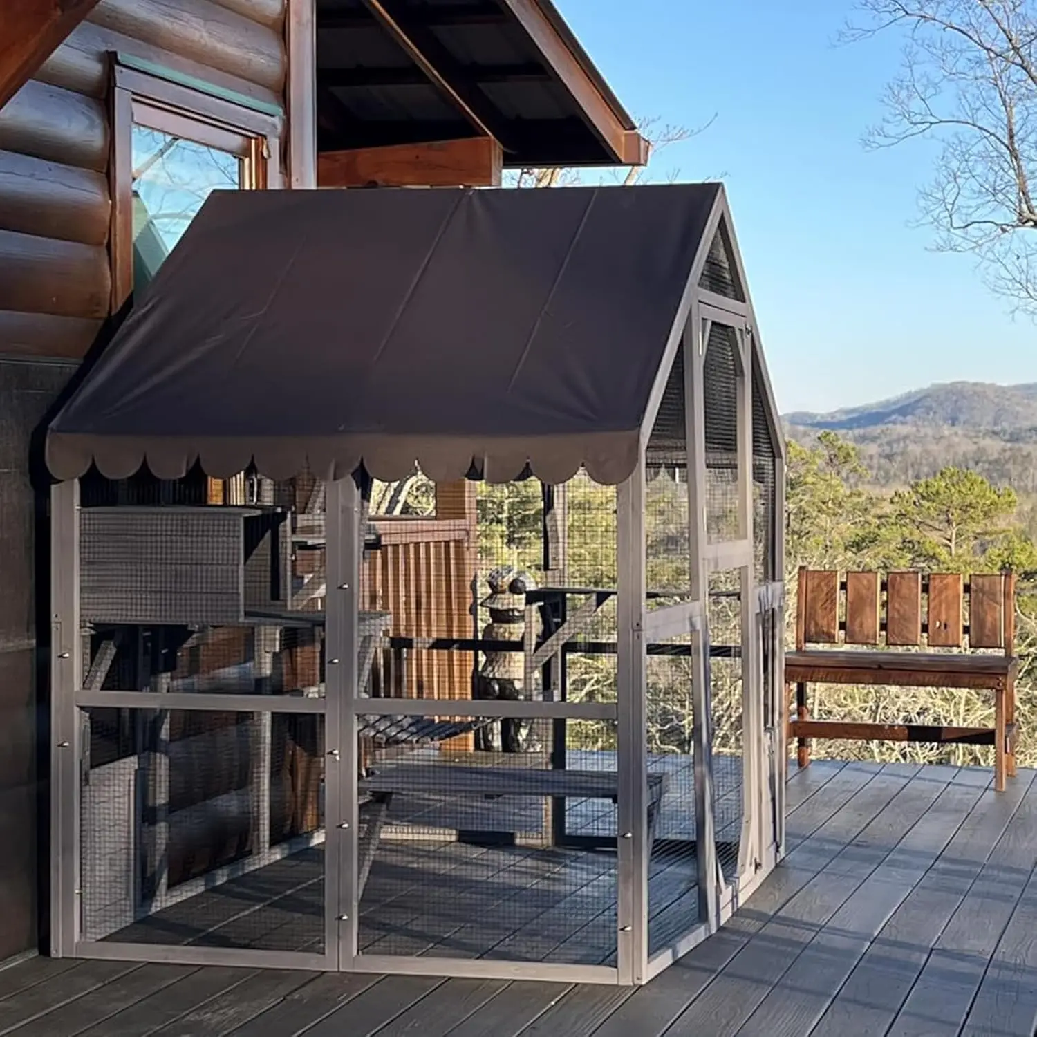 

Wooden Outdoor Cat Enclosure Large Door Platforms 74in Condo Playpen, Customized