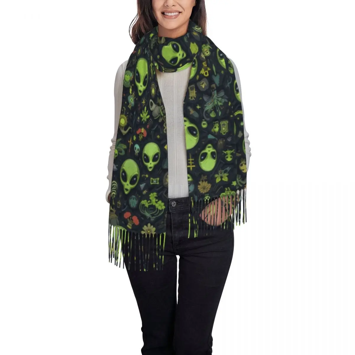 에스탐폴리스 컬렉션 에일리언 스카프 태슬 스카프 여성용 부드럽고 따뜻한 숄 및 랩 롱 가을 겨울 숄 랩