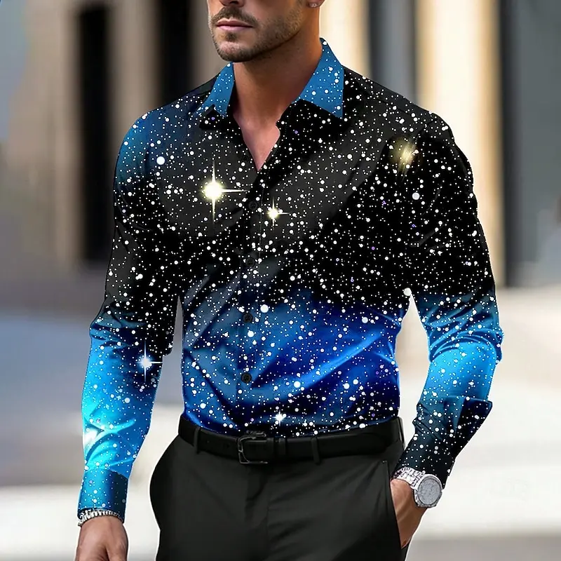 Starlight Dot Christmas Style Men\'s Shirt 2024 Hot Sale 3D Classic Fashion Manufacturer Direct Sales Daily Street Top Long Sleev