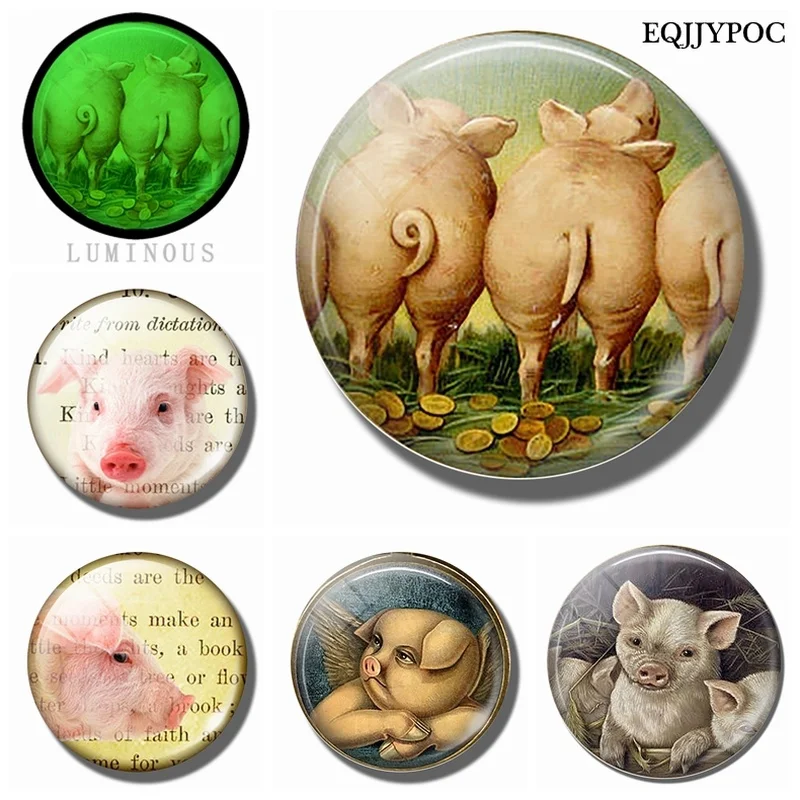 

Funny Pig Glass Gemstone Fridge Magnets Hog Refrigerator Decoration Whiteboard Message Sticker Luminous Kitchen Accessories