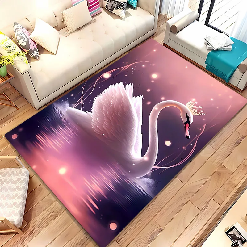 3D Printing Elegant and Lovely Swan Carpet,Rug for Living Room Bedroom Sofa Kitchen Doormat Decor, Non-slip Floor Mat Warm Gift