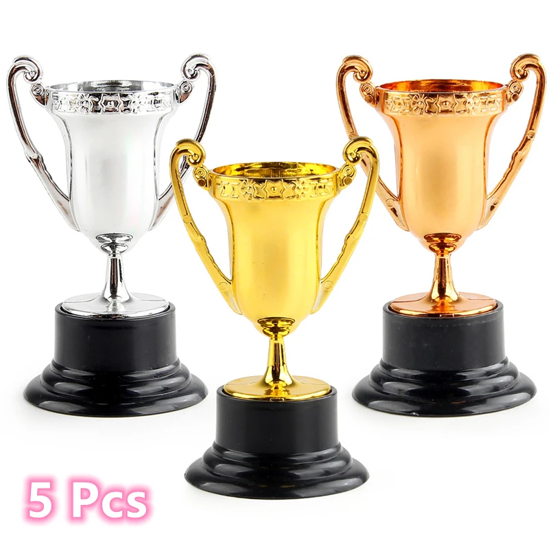 5Pcs Plastic Award Trophy Children's Kids Reward Prizes Small Cup with Base School Rewards Supplies for Football Baseball Prop