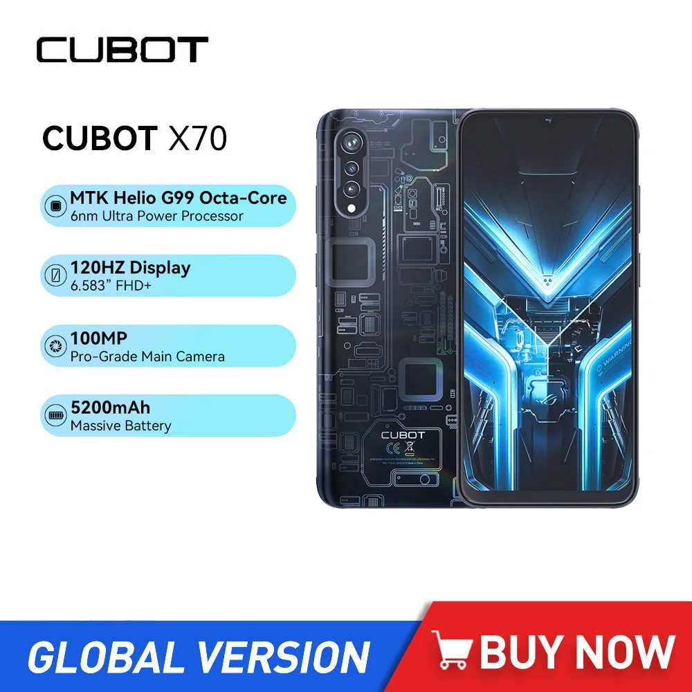 

Cubot X70 Rugged 4G Smartphones,6.583Inch FHD Octa Core 12GB+256GB,Android 13 Mobile Phone,5200mAh Battery,100MP Main Camera NFC