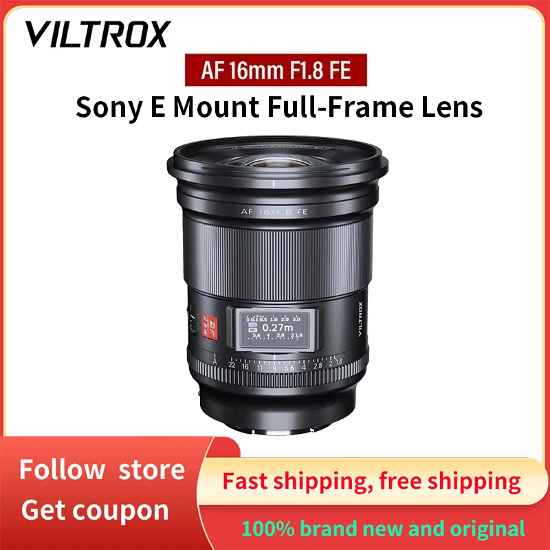 VILTROX 16mm F1.8 Full Frame Large Aperture Ultra Wide Angle Auto Focus Sony E Camera Lens with Screen for Sony ZV-E1 A7RV