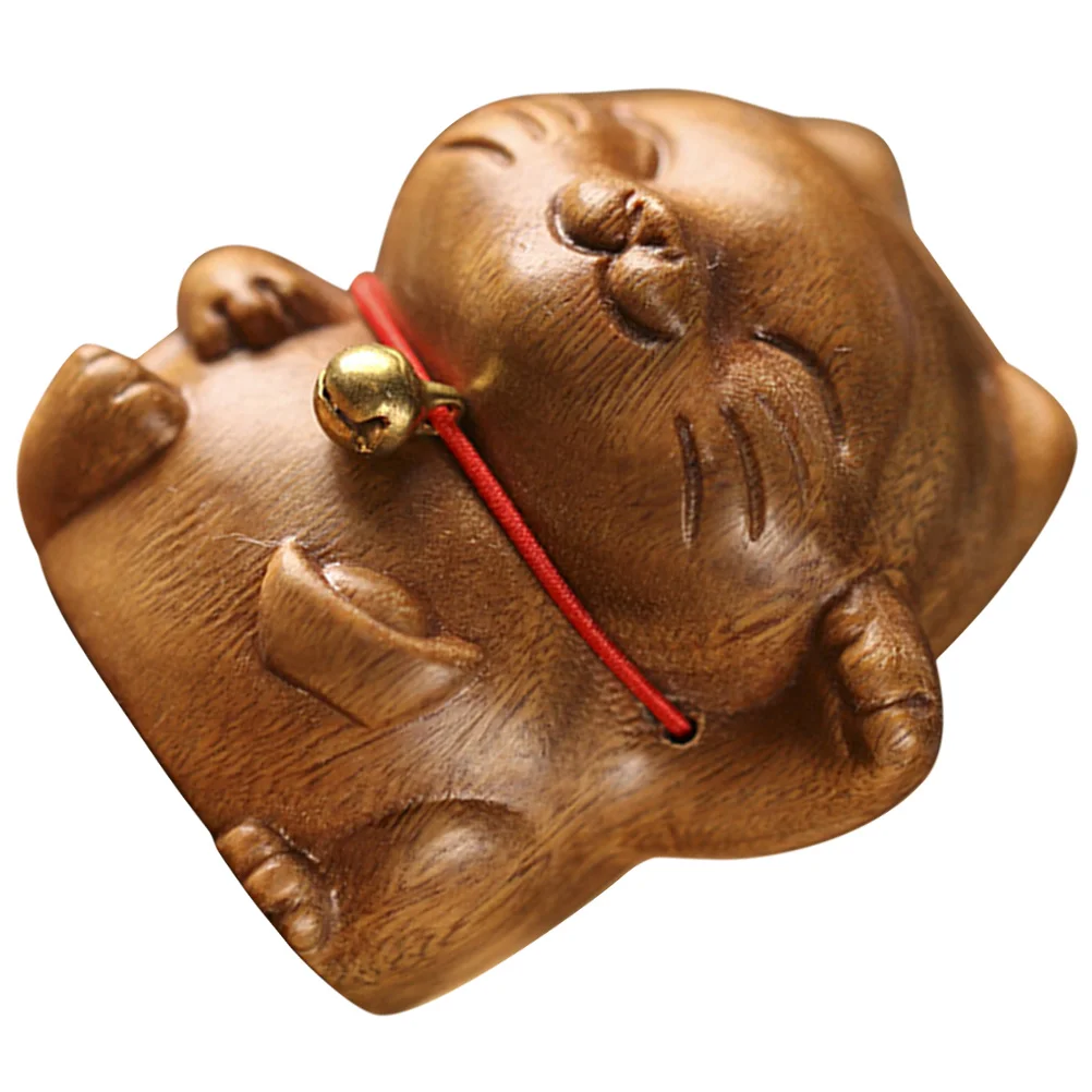 

Natural Sandalwood Carved Fortune Cat Statue Desktop Decoration to Attract Wealth Good Luck Home Ornament Home Fortune Cat