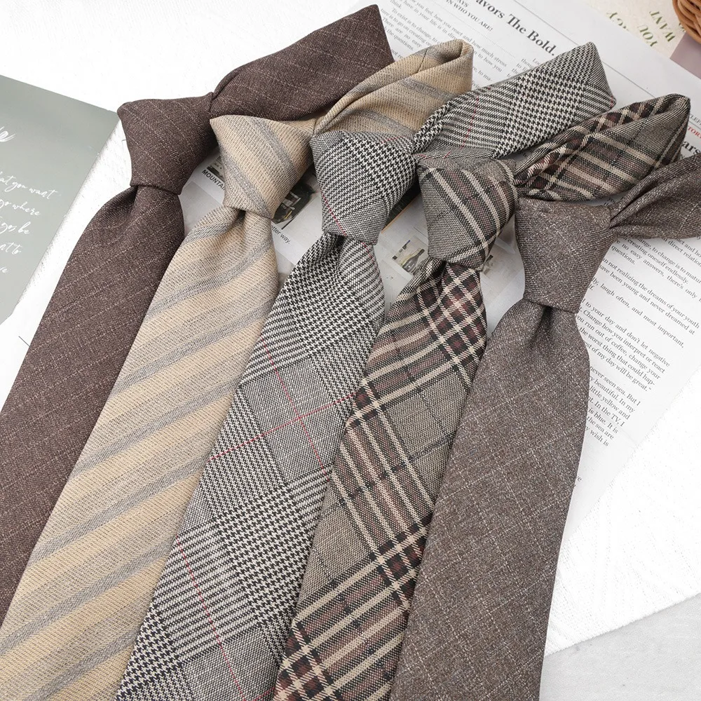 Luxury 8CM Men's TR Fabric Striped Plaid Neck Ties Brown Navy Solid Gray Neckties Formal Business Groom Tuxedo Accessories Gift