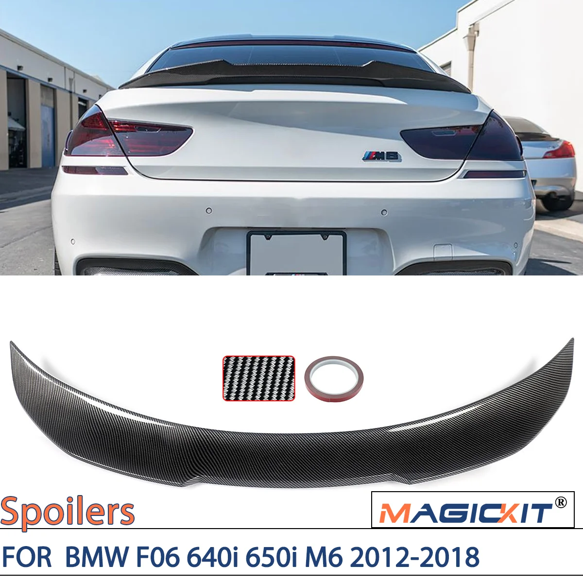 MAGICKIT FOR 2012-2018 BMW 6-Series F06 640i 650i M6 Carbon Fiber Look REAR TRUNK SPOILER WING LID PSM STYLE CAR Accessories