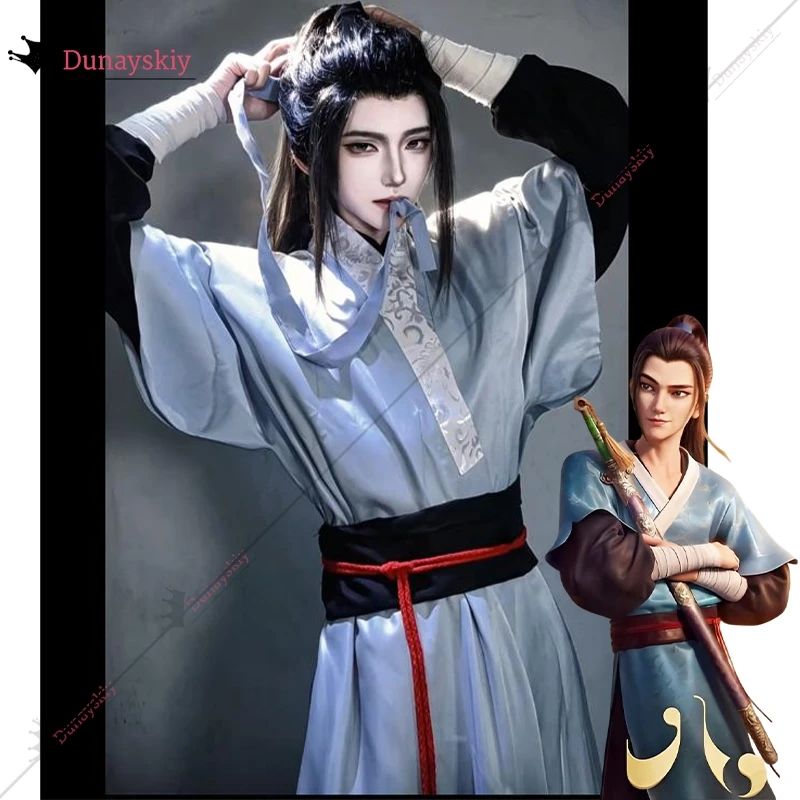 Lv Dongbin Cosplay Anime All Wishes Come True Costume Printing Round Collar Robe Hanfu Chinese Traditional Clothes Hallowee
