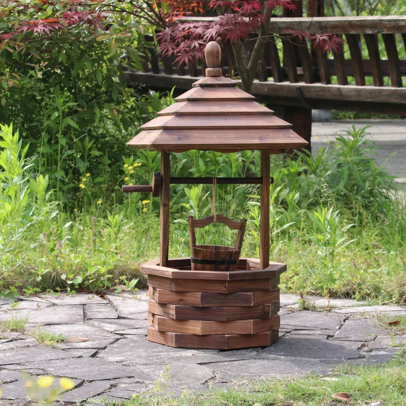 

Wooden Well Planter,Wishing Wells for Outside, Garden Wooden Decor Rustic Wishing Well Planter Outdoor Home Décor for Patio/Back