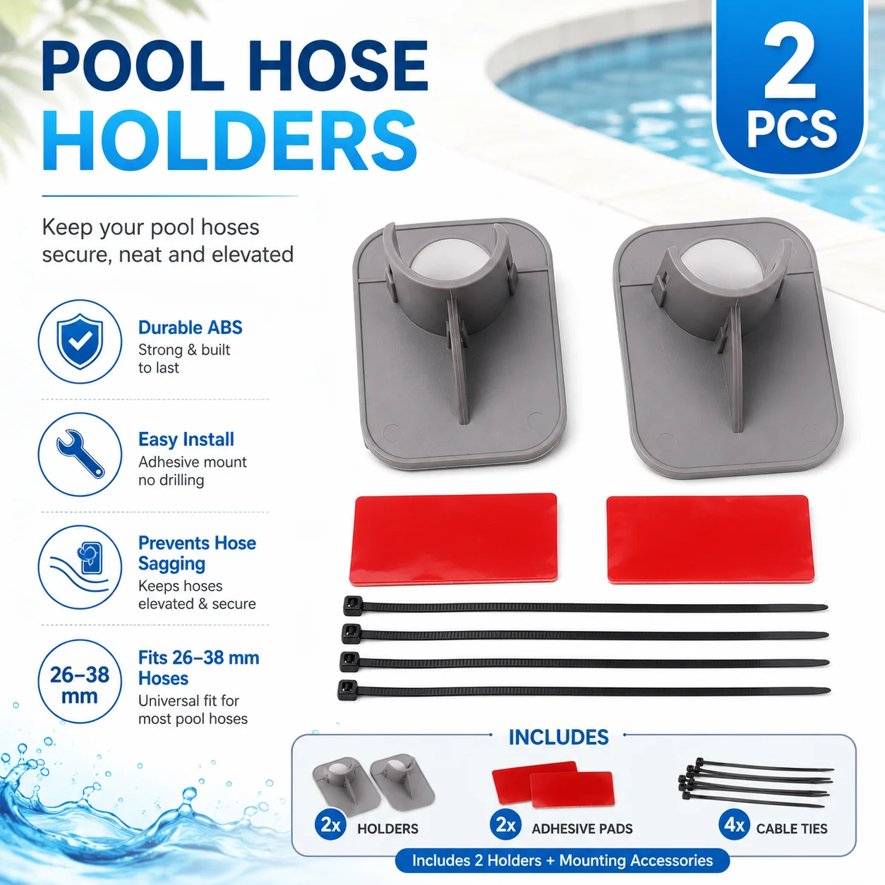 Set Of 2 Pool Hose Holders For Hoses 26 38mm Reliable ABS Support Design To Maintain Proper Hose Position And Functionality
