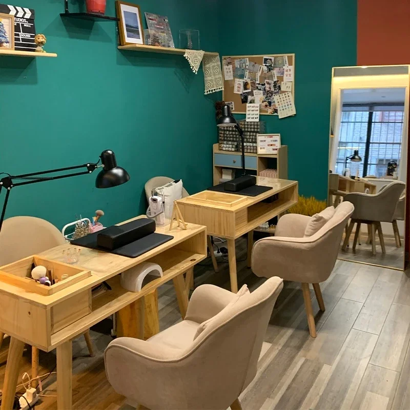 Dressing Simple Manicure Table Japanese Nail Artist Wooden Storage Nail Tables Modern Reception Salon Furniture Nail Desk