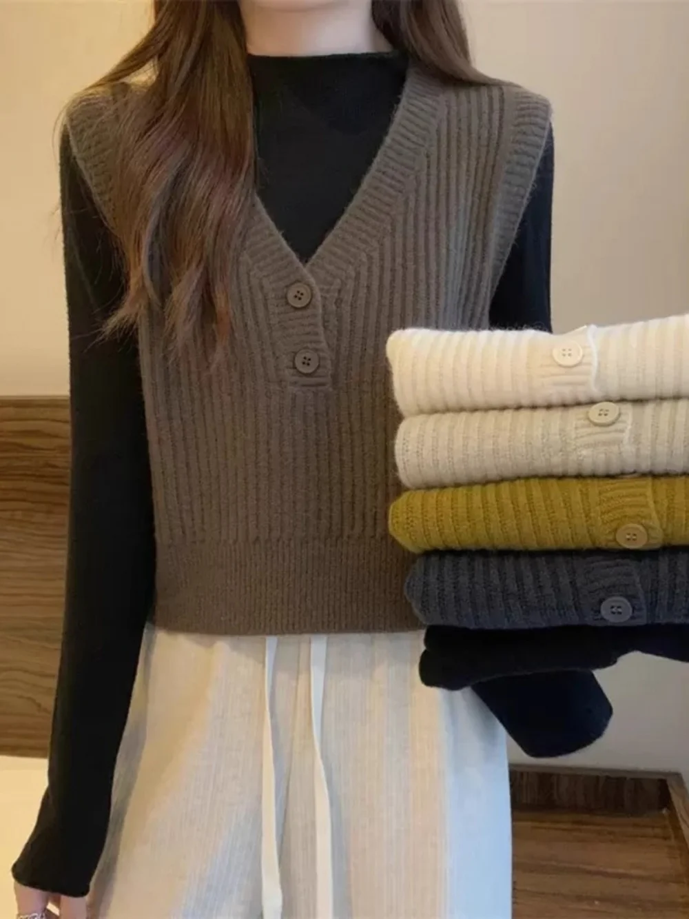 

Белый женский жилет с V-образным вырезом, укороченный, весна-осень, новая корейская версия, многослойная верхняя одежда, высококачественный полиэстер