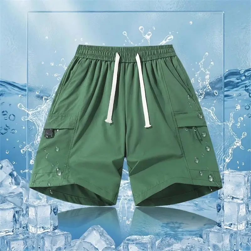 

Men's Summer Thin Ice Silk Quick Dry Multi-Pocket Short Pants Trendy Five-Part Casual Shorts Low Waist Polyester Fiber Shorts