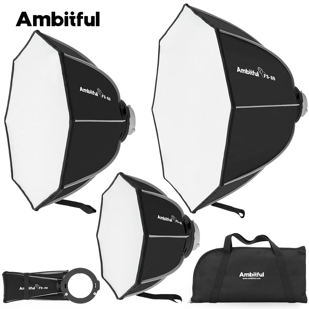 Ambitful FS Series FS40cm 60cm 80cm Quick-Setup Octagon Softbox Bowens Mount for Godox Aputure Sokani Studio LED Video Light