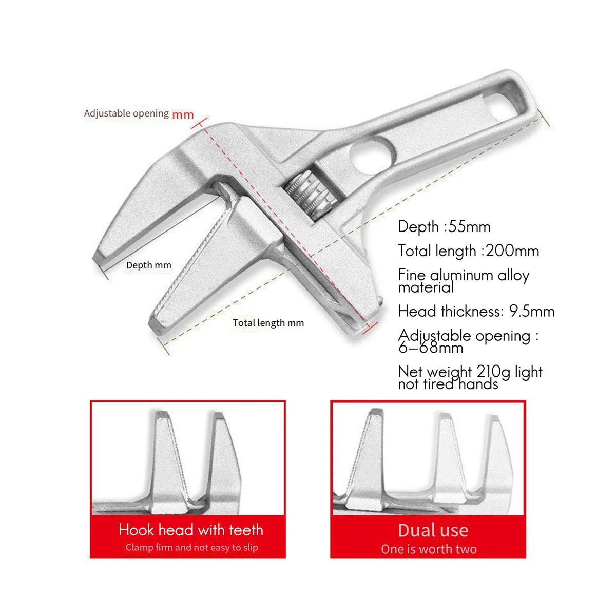 ABNC-The Multifunctional Short Handle Wrench with Teeth for Bathroom Wrench is Used to Install the Air Conditioner Sewer Pipe