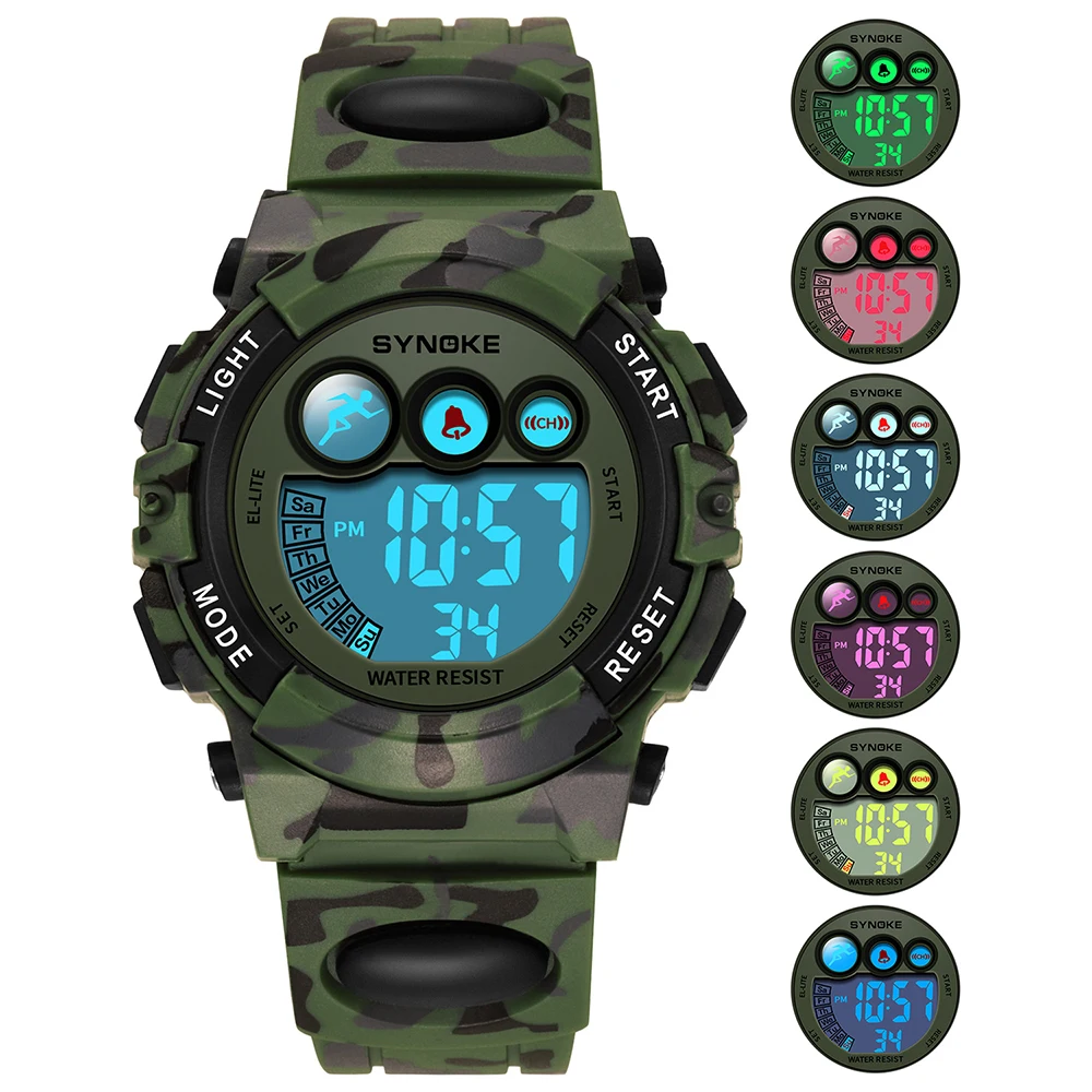 Reloj deportivo digital para niños y niñas, relojes impermeables para exteriores para niños, reloj de pulsera con cronómetro con alarma luminosa LED de 7 colores