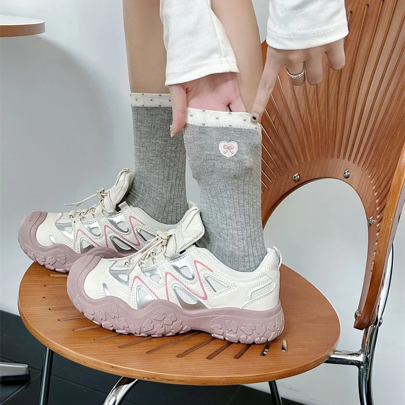 

Solid Color Socks for Women Middle Tube Socks Lace Sweet Stockings Heart Girl Stockings Thin Breathable Sweat Absorption