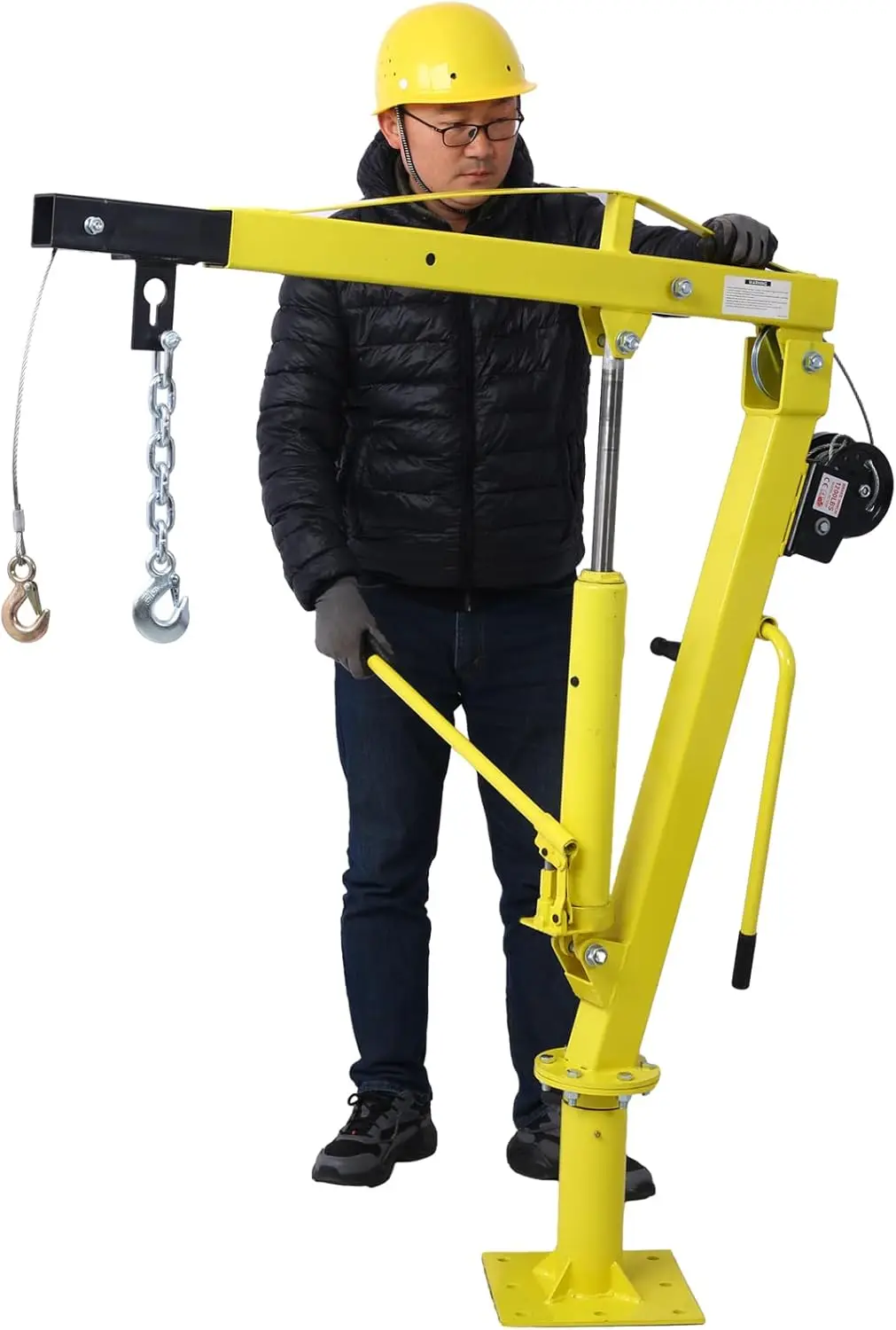 Receiver Hitch Mounted Crane, Pickup Truck Hydraulic Pwc Dock Jib Engine Hoist Crane Hitch Mount Lift, 1000-Lb Capacity, Yellow