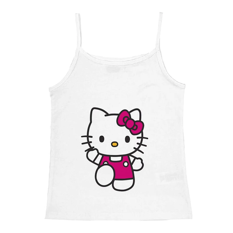 2000s Y2k Tops With Suspenders Female Clothing Sanrio Hello Kitty Y2k Vintage Top Tee Women Aesthetic Crop Top Sexy Summer Emo